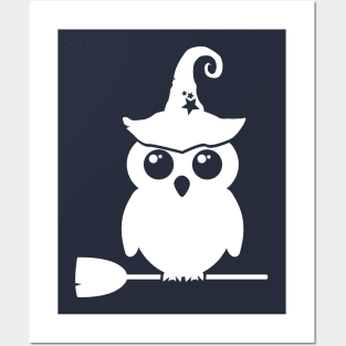 Adorable Witch Owl On Her Broom Posters and Art